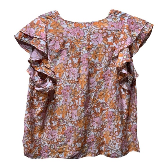 Rye Grass Floral Ruffle Sleeve Button Front Top Sz 2XL - Picture 2 of 3